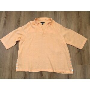 Tahari Orange Sherbert Cross Dye 100% Linen 3/4 Sleeve Tunic Top Shirt Size 2x